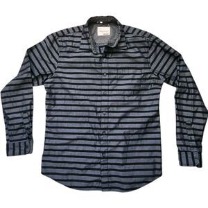 Sovereign Code Gray Black Stripe Button Up Shirt Long Sleeve Collared Mens M EUC